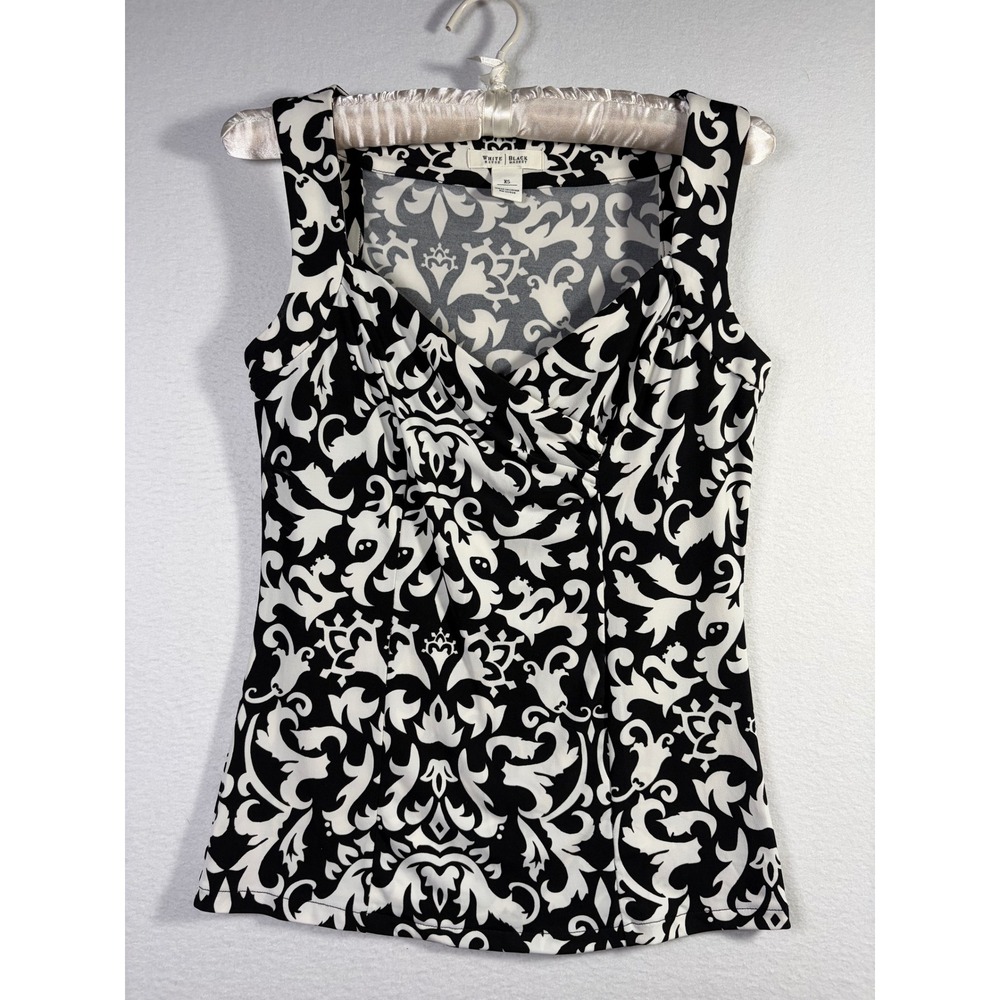 White House Black Market Tank Top Womens XS Black White Excellent Damask Print